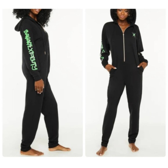 Savage X Fenty Pants - Savage X Fenty Tagged Forever Onesie Hoodie Jumpsuit Caviar Black. Unise…